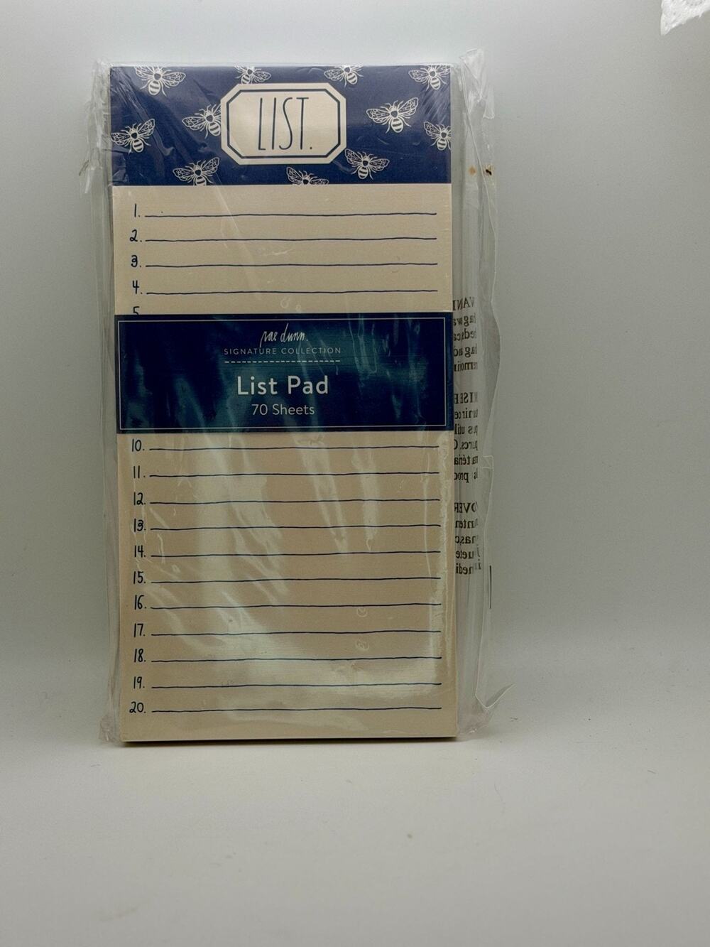 Rae Dunn Signature Collection List Pad 70 Sheets With Bee Design